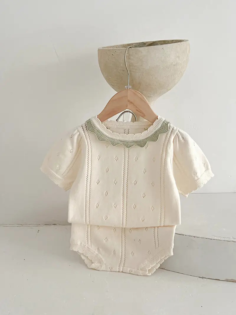 Baby Girls Casual Hollow Out Short Sleeve Knit Top Shorts - Temu | Temu Affiliate Program