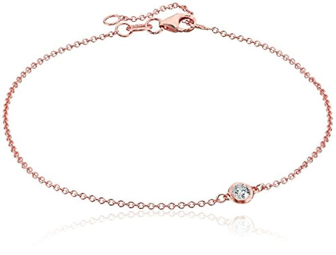 14k Gold Solitaire Bezel Set Diamond with Lobster Clasp Strand Bracelet (J-K Color, I2-I3 Clarity) | Amazon (US)