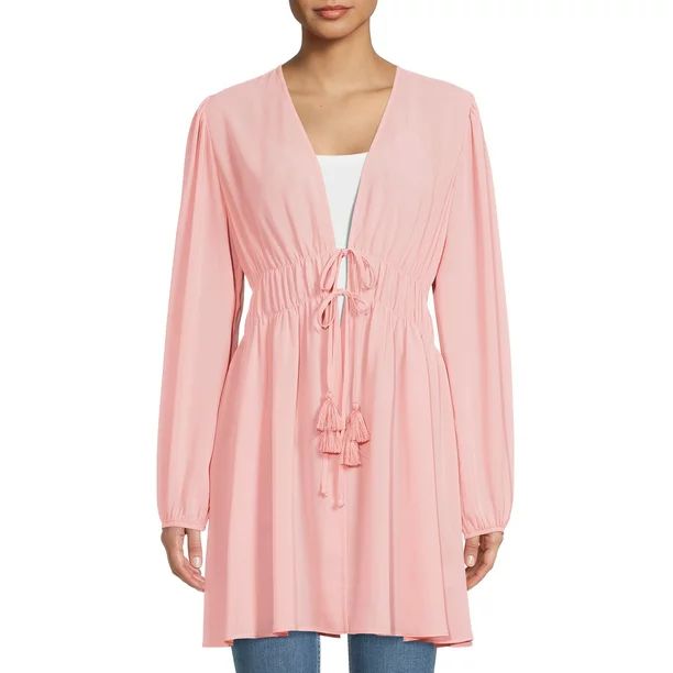 No Boundaries Women's Balloon Sleeve Tie-Front Kimono | Walmart (US)