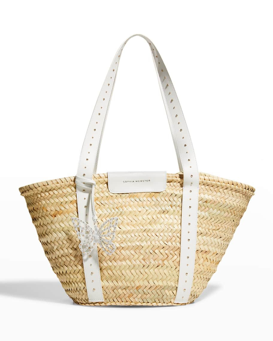 Taya Studded Raffia Tote Bag | Neiman Marcus
