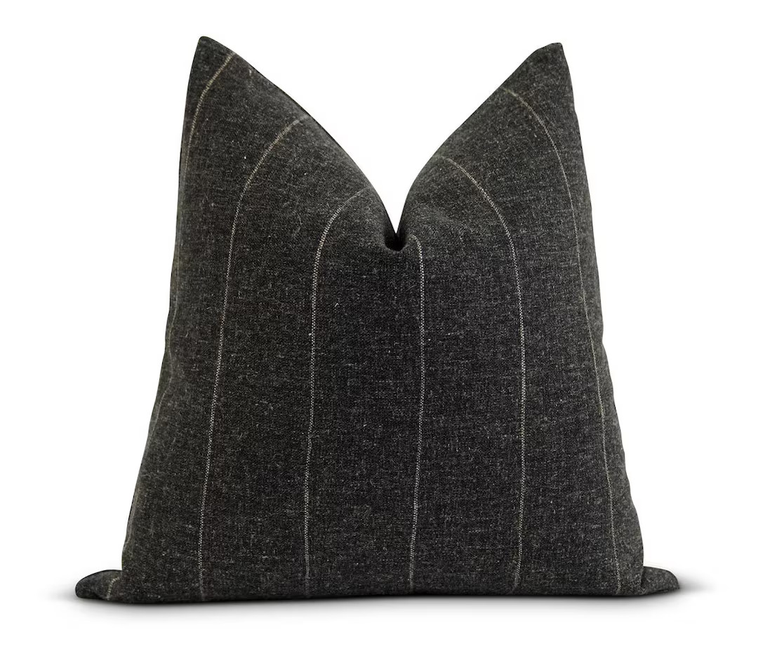 18 20 22 Charcoal Striped Pillow Cover, Dark Gray and Tan Stripe Pillow Cover, Charcoal Gray Wove... | Etsy (US)