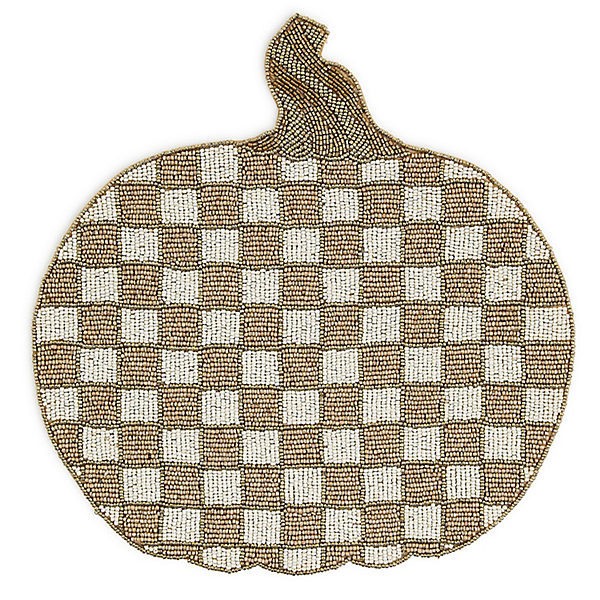 MacKenzie-Childs Mocha Check Pumpkin Beaded Placemat | MacKenzie-Childs