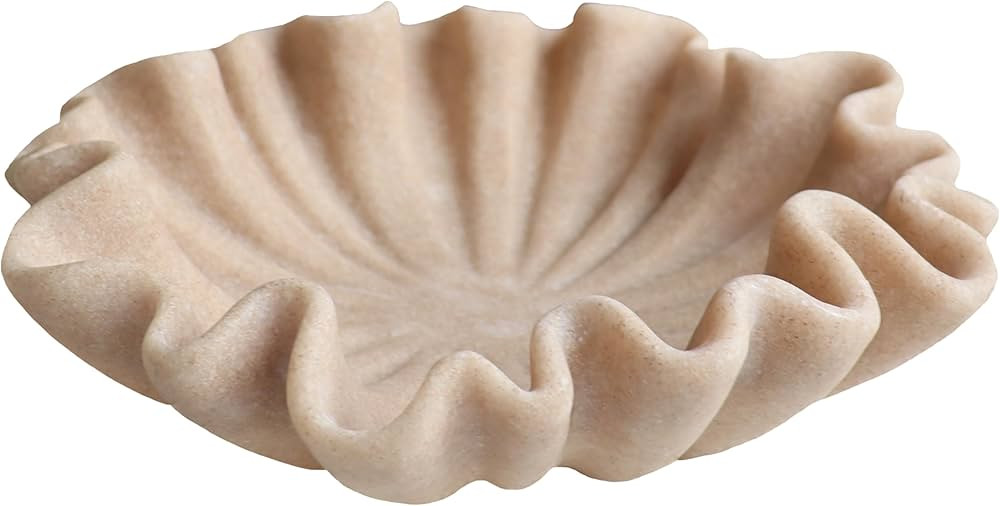 12" Large Decorative Bowl decor - Beige Scalloped Decorative Bowls for Home Decor - Organic Flute... | Amazon (US)