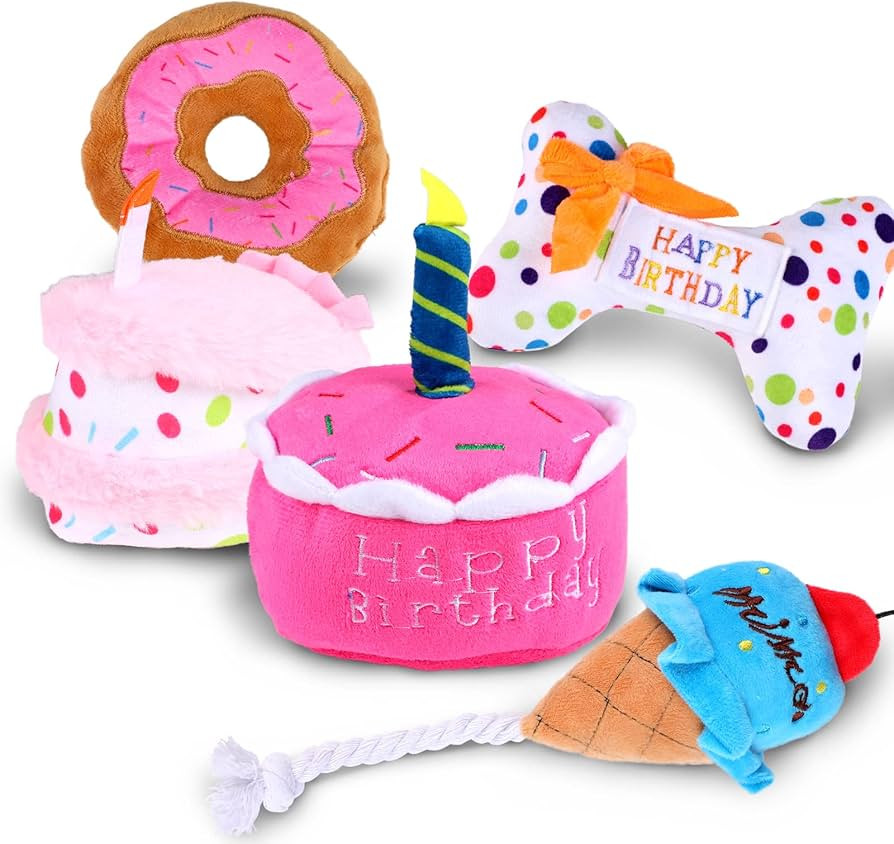 DoreenBow 5 Pack Dog Birthday Toys for Small Dogs Birthday Cake Squeaky Dog Toy Chew Toys Puppy T... | Amazon (US)