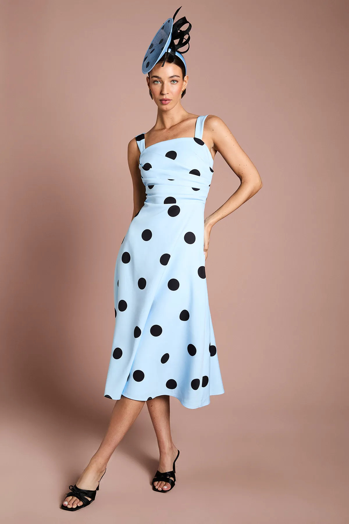 Blue Coast Lisa Tan Spot Print Pleat Full Skirted Detail Midi Dress | Debenhams | Debenhams UK