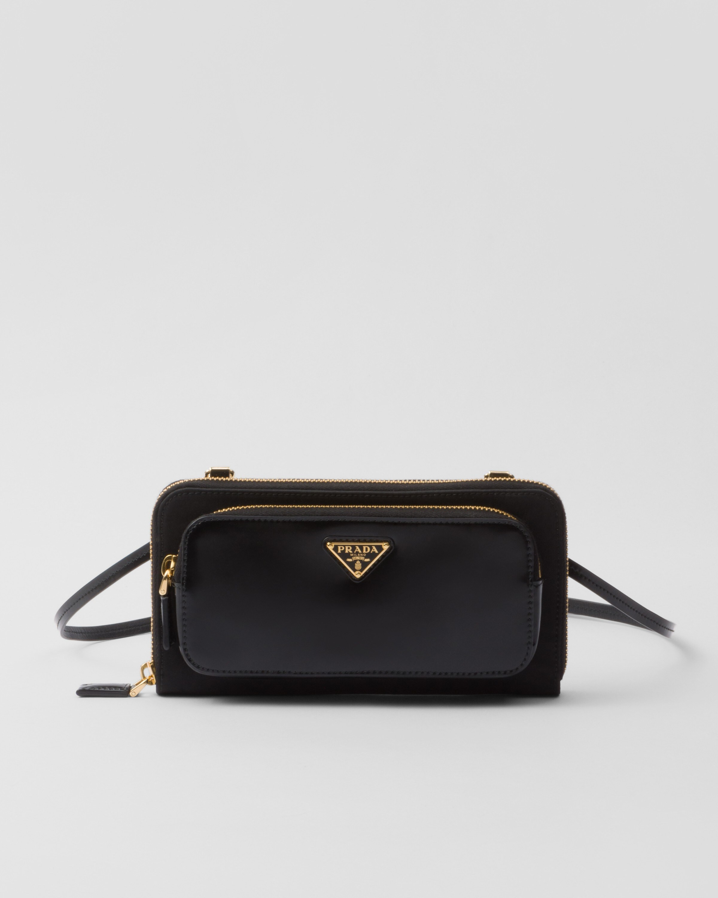 Re-Nylon and brushed leather wallet with shoulder strap | Prada US