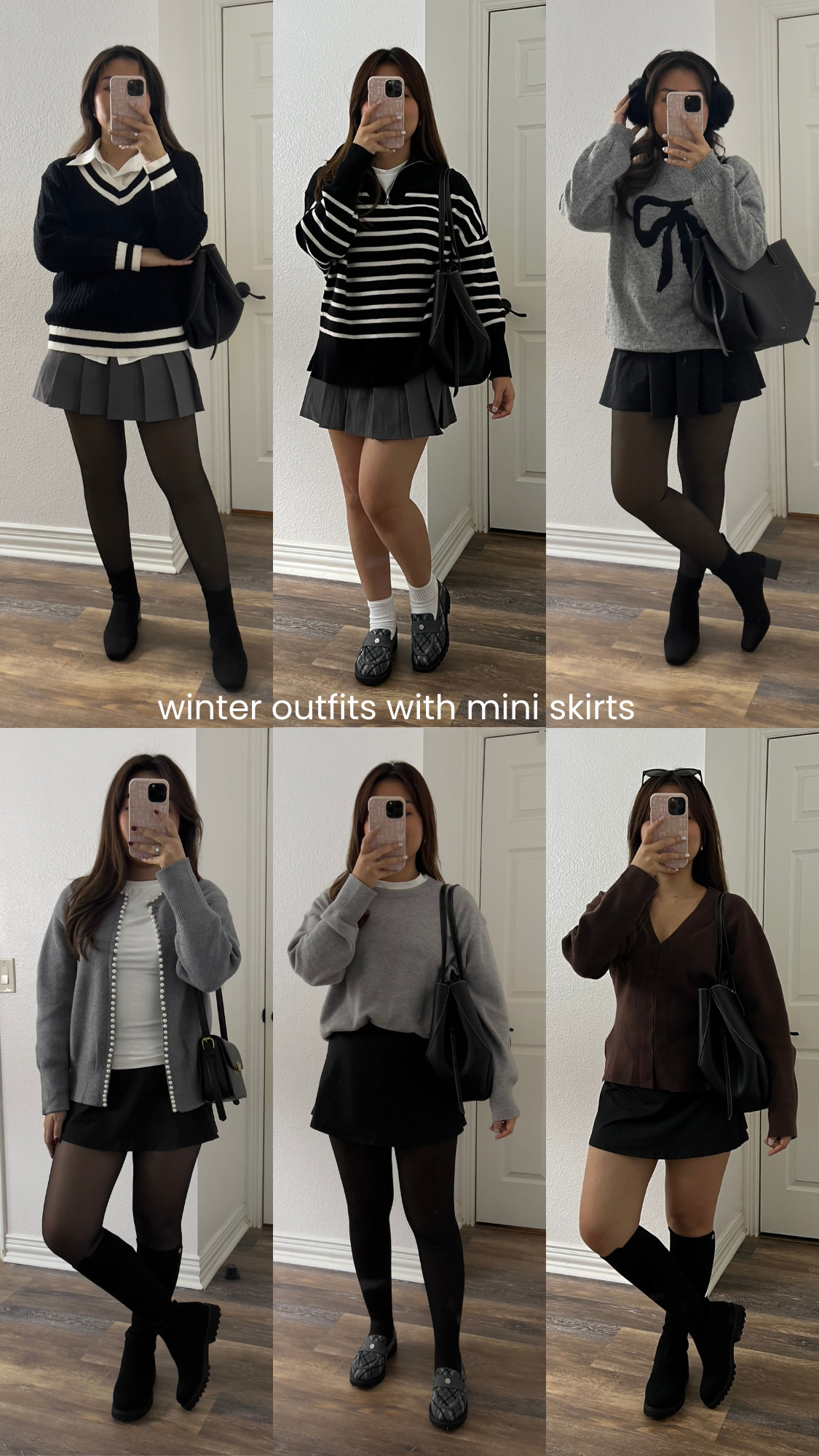 Winter outfits with mini skirt!!
Wearing everything in size small but I recommend size up in the black mini skirt because it's kinda short. All of these skirts have built in shorts :)
Shoes size 6.5 fit true to size
Bag is polene Paris cyme 

 #LTKFindsUnder50 #LTKFindsUnder100 #LTKStyleTip