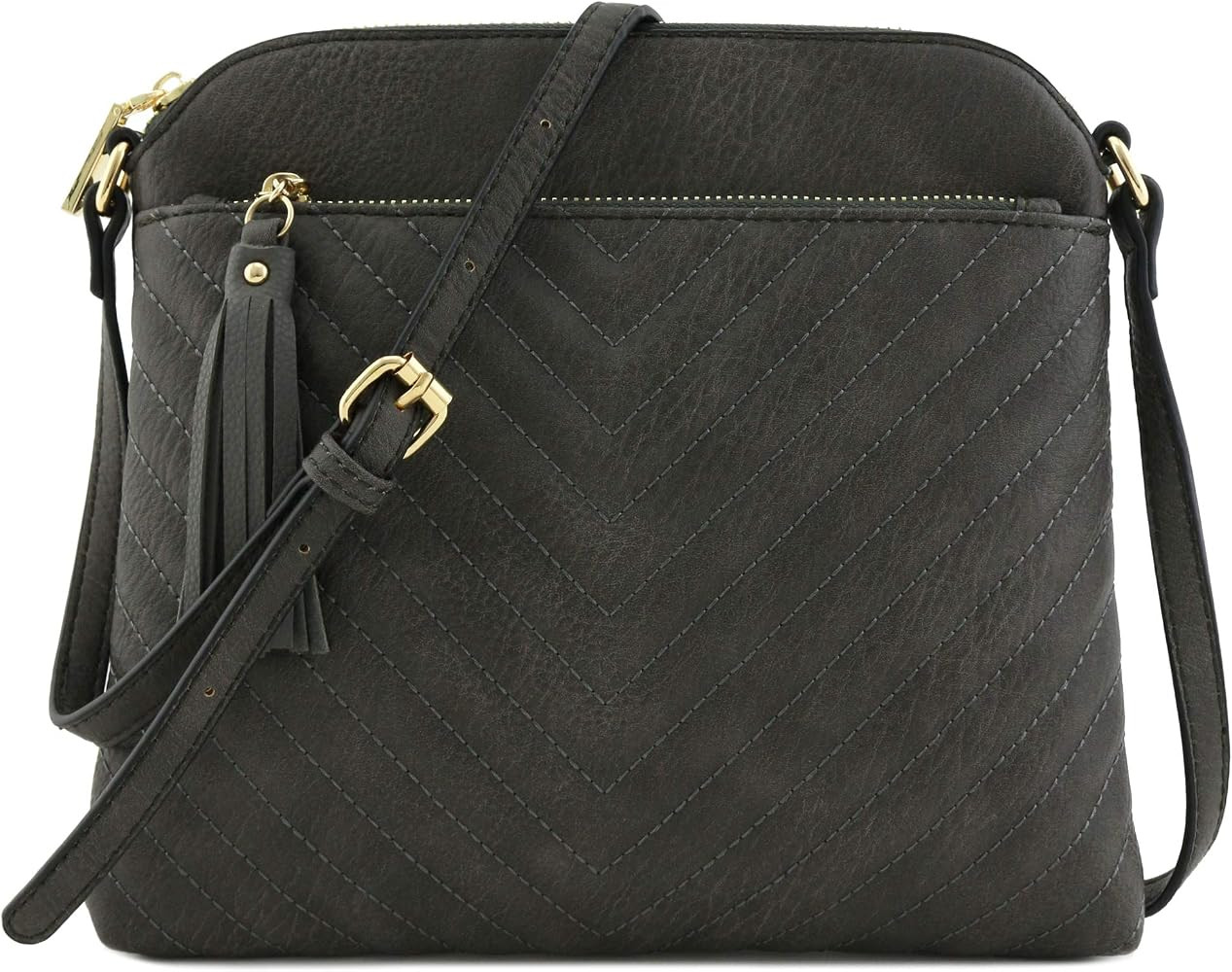 FashionPuzzle Chevron Quilted Medium Crossbody Bag with Tassel Accent | Amazon (US)