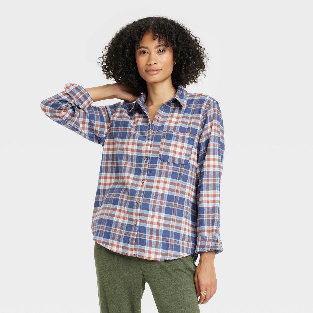 Women's Relaxed Fit Long Sleeve Flannel Button-Down Shirt - Universal Thread™ Plaid | Target