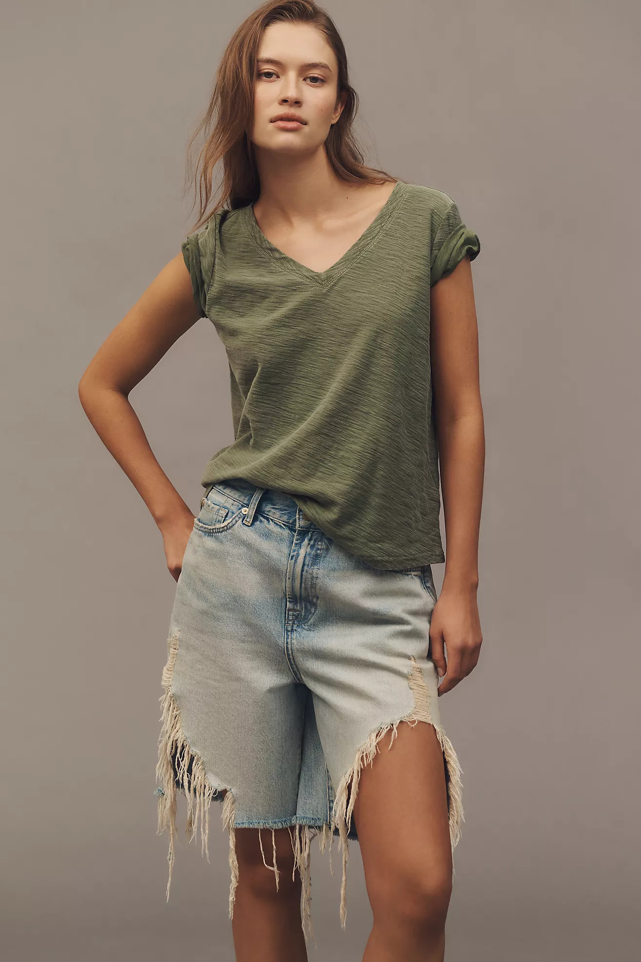 The Bennie Cotton-Slub V-Neck Short-Sleeve Tee by Pilcro | Anthropologie (US)