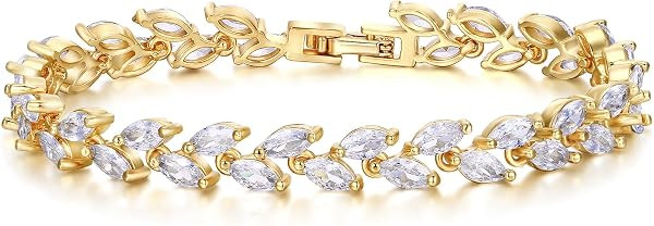 EVER FAITH Glamorous Cubic Zircon Wedding 2 Layers Small Leaf Roman Tennis Bracelet for Brides | Amazon (US)