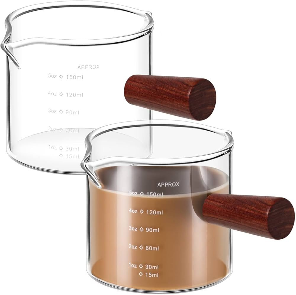 Zubebe 2 Pack 150 Ml/ 5 oz Double Spouts Espresso Shot Glasses with Wood Handle Measuring Triple ... | Amazon (US)