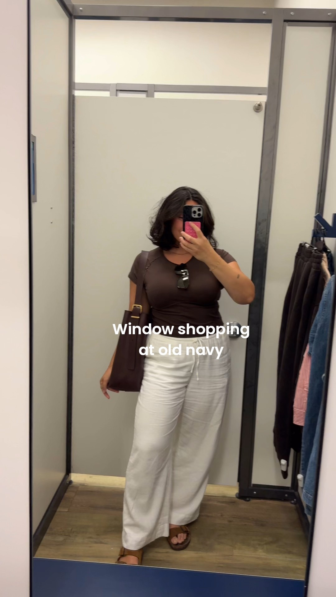 Dressing room try on at old navy! I grabbed size L in most (the grey tank was an M) dark denim was super stretchy size 8! The barrel was size 10. The outfit I’m wearing in beginning size M! 