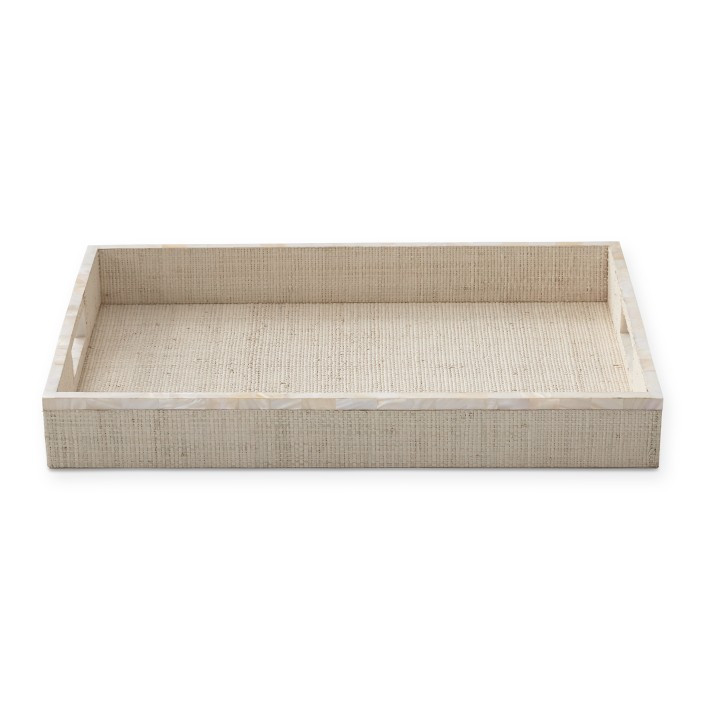 AERIN White Raffia and Shell Tray | Williams-Sonoma