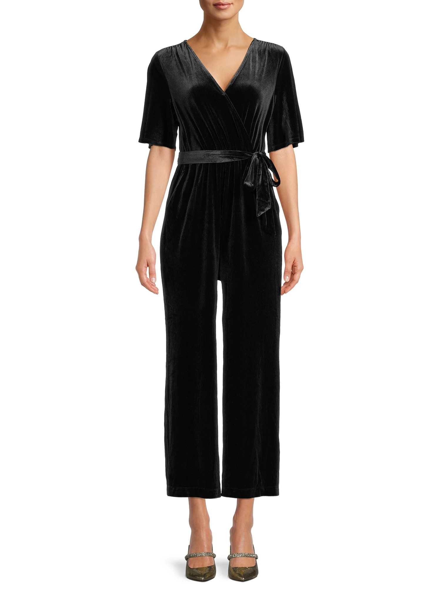 The Get Women's Velvet Wrap Bodice Jumpsuit - Walmart.com | Walmart (US)