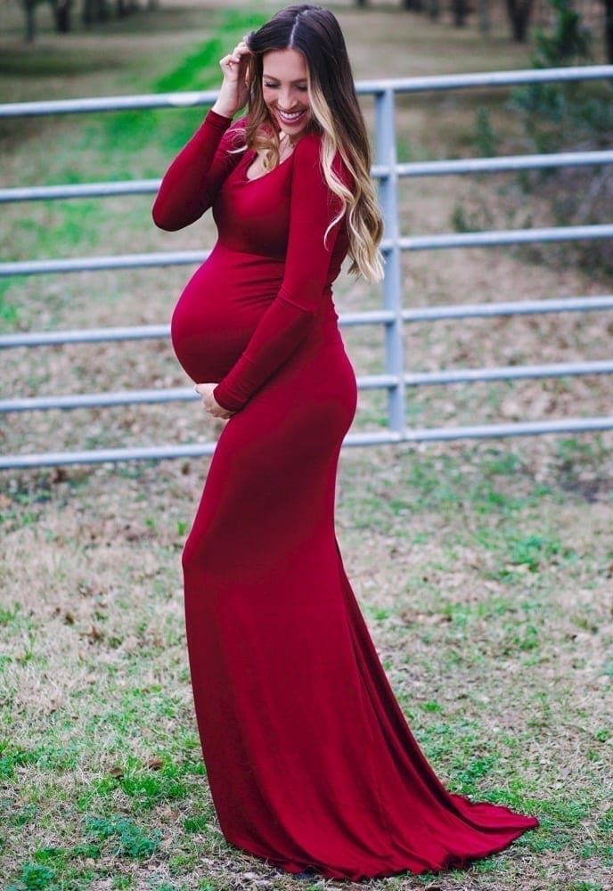 Fitted Maternity Gown - Long Sleeve Flare Style Elegant Dress | Sexy Mama Maternity