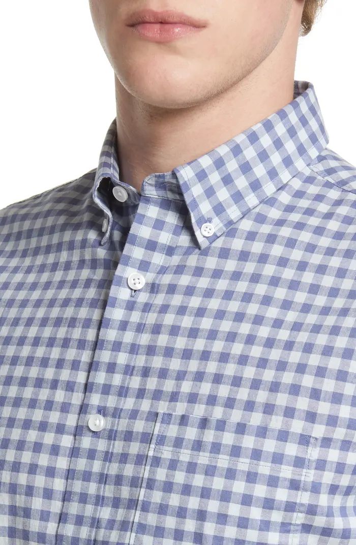 Trim Fit Plaid Stretch Cotton & Linen Button-Down Shirt | Nordstrom