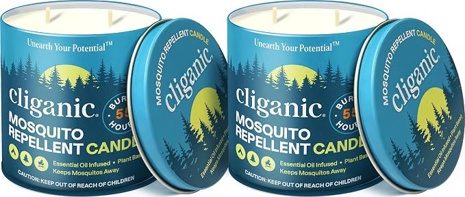 Cliganic Natural Mosquito Repellent Candle (Large 16oz, Pack of 2) | Citronella, DEET Free, Essen... | Amazon (US)