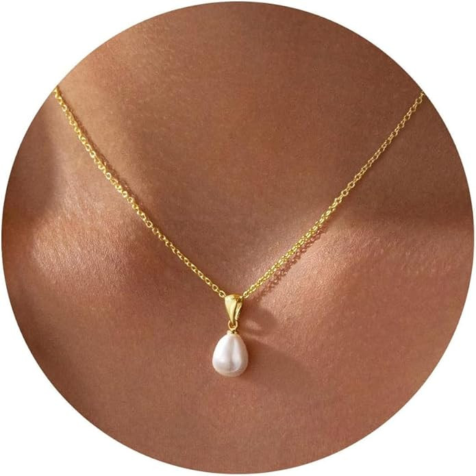 Yoosteel Gold Pearl Necklaces for Women - Dainty 14K Gold Plated Pearl Choker Pendant Necklace fo... | Amazon (US)