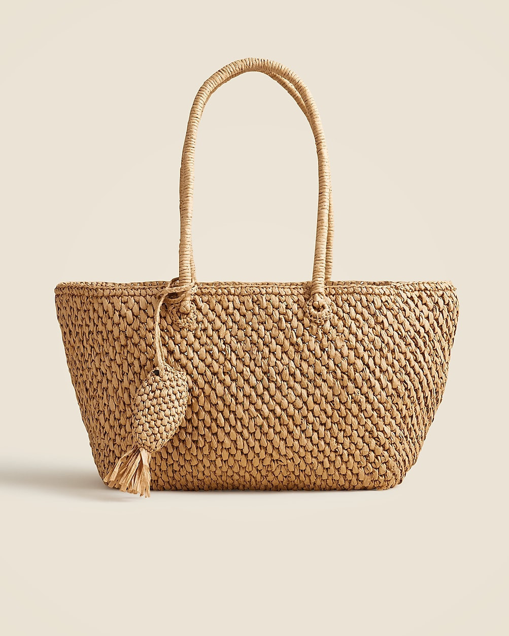 Handknotted large straw tote with fish charm | J. Crew US