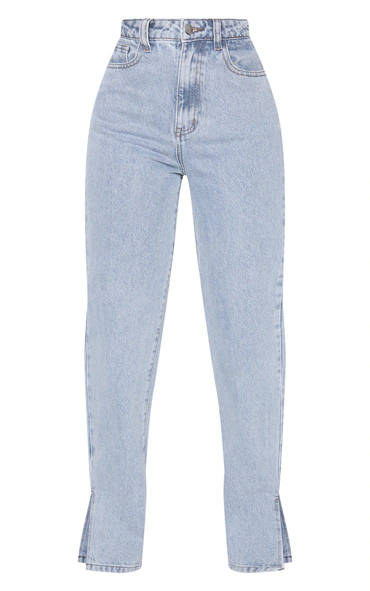 PRETTYLITTLETHING Petite Light Blue Split Hem Jeans | PrettyLittleThing US