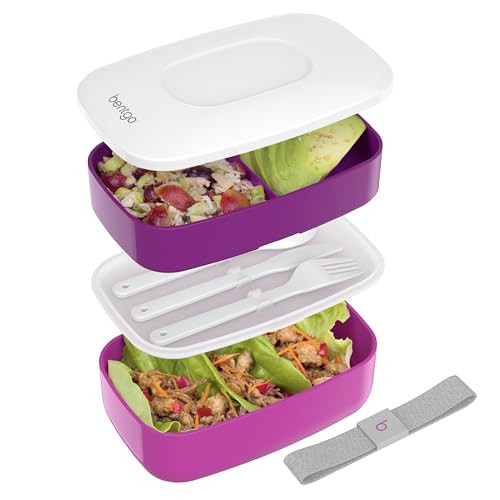 Bentgo Classic - Adult Bento Box, Stackable 3-Compartment Lunch Box with Removable Utensil Set and Sealing Strap, BPA-Free, Food Container Ideal for Meal Prep, Work, and On the Go (Purple) | Amazon (US)