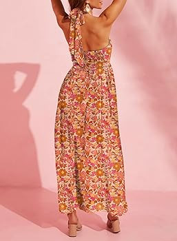 Dokotoo Women's Summer Dresses Halter Neck Sleeveless Backless Flowy A Line Boho Maxi Dress | Amazon (US)