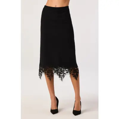 ASTR the Label Nadine Lace Hem Midi Skirt in Black at Nordstrom, Size X-Small | Nordstrom