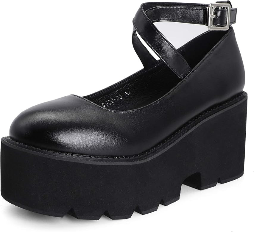 Odisen Platform Mary Janes for Women Goth Ankle Strap Round Toe Uniform Dress Pumps Kawaii Shoes | Amazon (US)