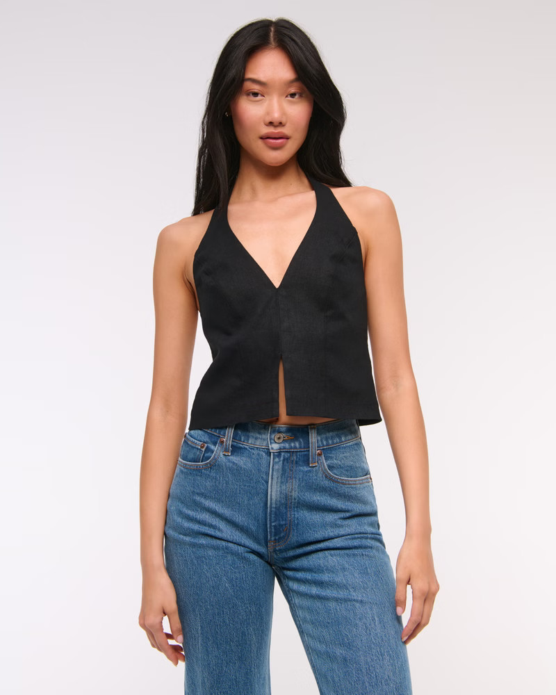 Linen-Blend Tailored Halter Vest | Abercrombie & Fitch (US)