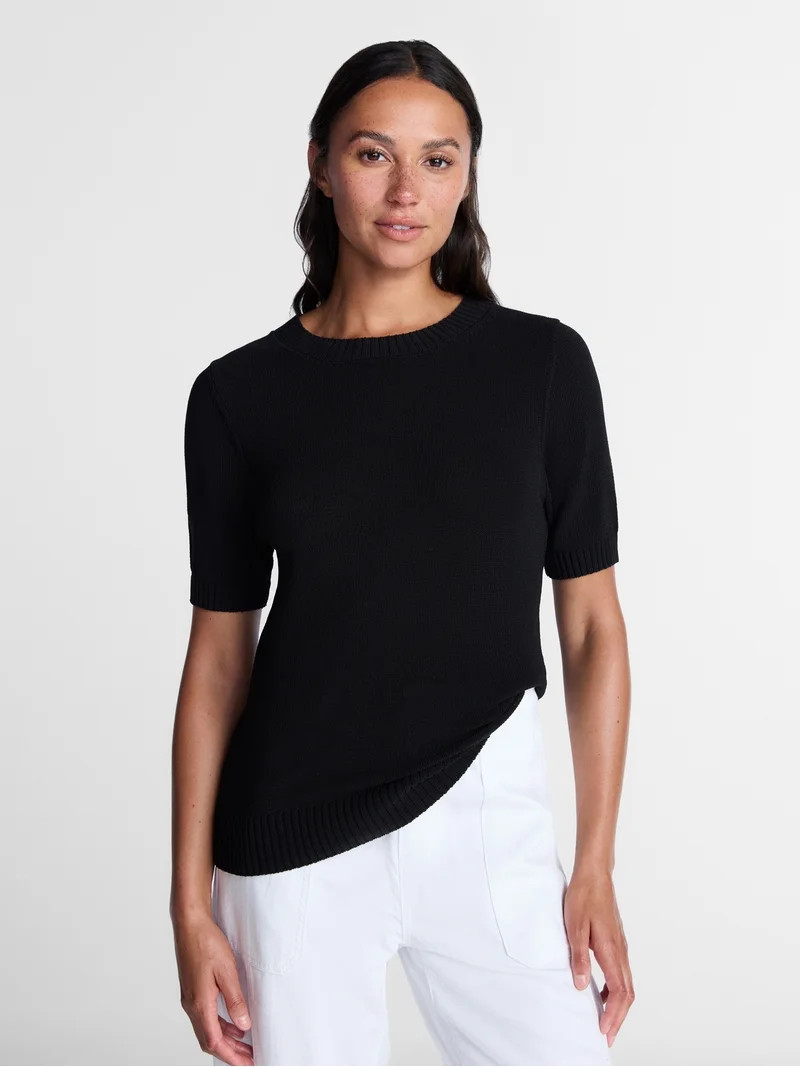 Time and Tru Women's Crewneck Sweater with Short Sleeves, Lightweight, Sizes XS-XXXL | Walmart (US)