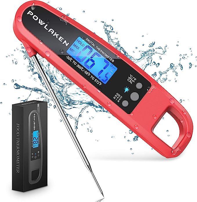 Powlaken Meat Food Thermometer for Grill and Cooking, Instant Read Waterproof Digital Kitchen The... | Amazon (US)