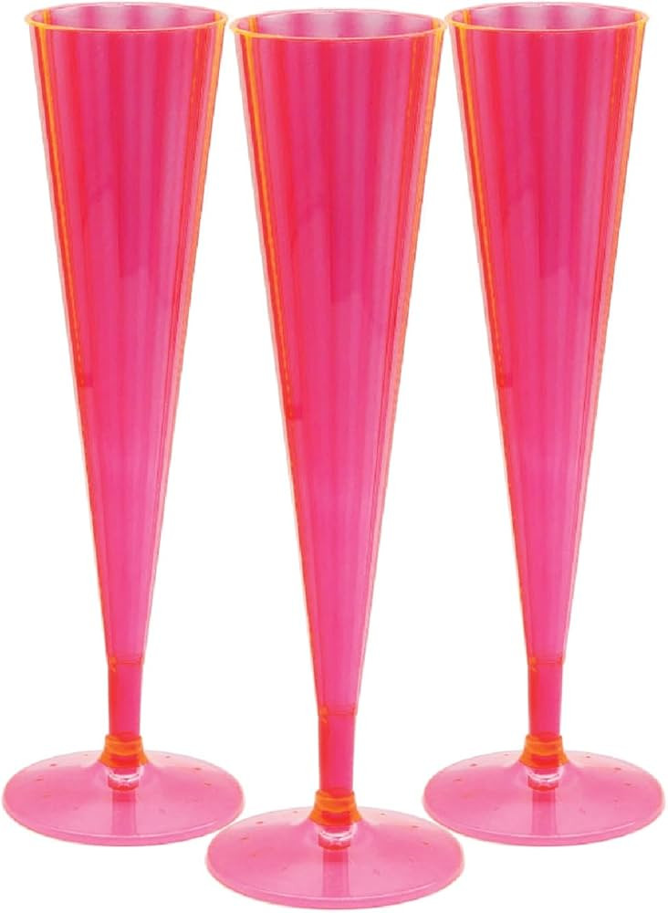 Party Essentials 20 Count Hard Plastic Twopiece 5 oz Champagne Flutes, Neon Pink | Amazon (US)