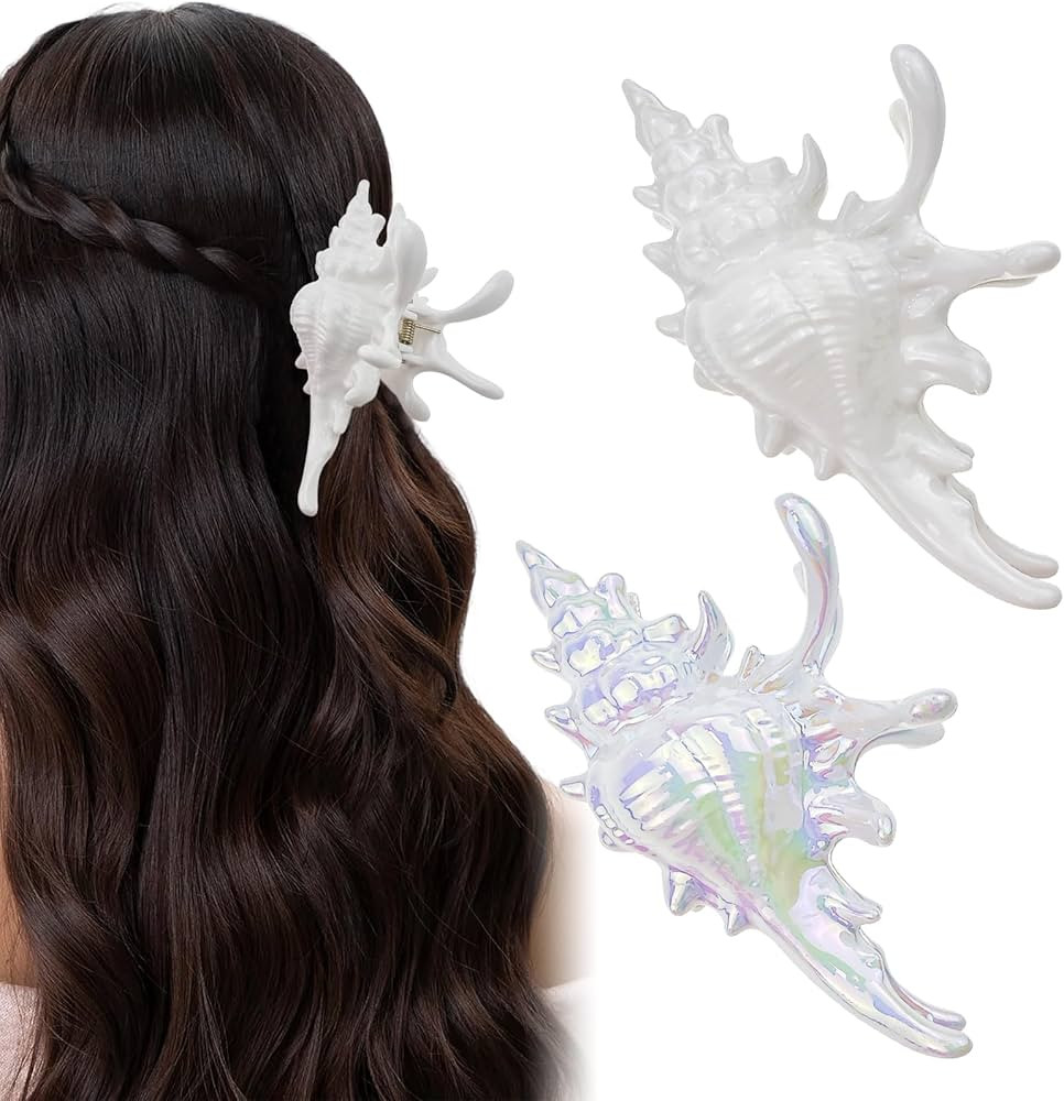 2 Pack Conch Hair Clips for Women Beach Ocean Seashell Large Hair Claw Clips Mermaid Accessories ... | Amazon (US)