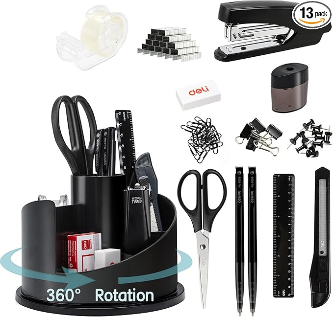 deli Office Supplies Set, 1045 Pcs-Desk Accessory Organizer Kit, Stapler Set, Rotating Multi-Func... | Amazon (US)