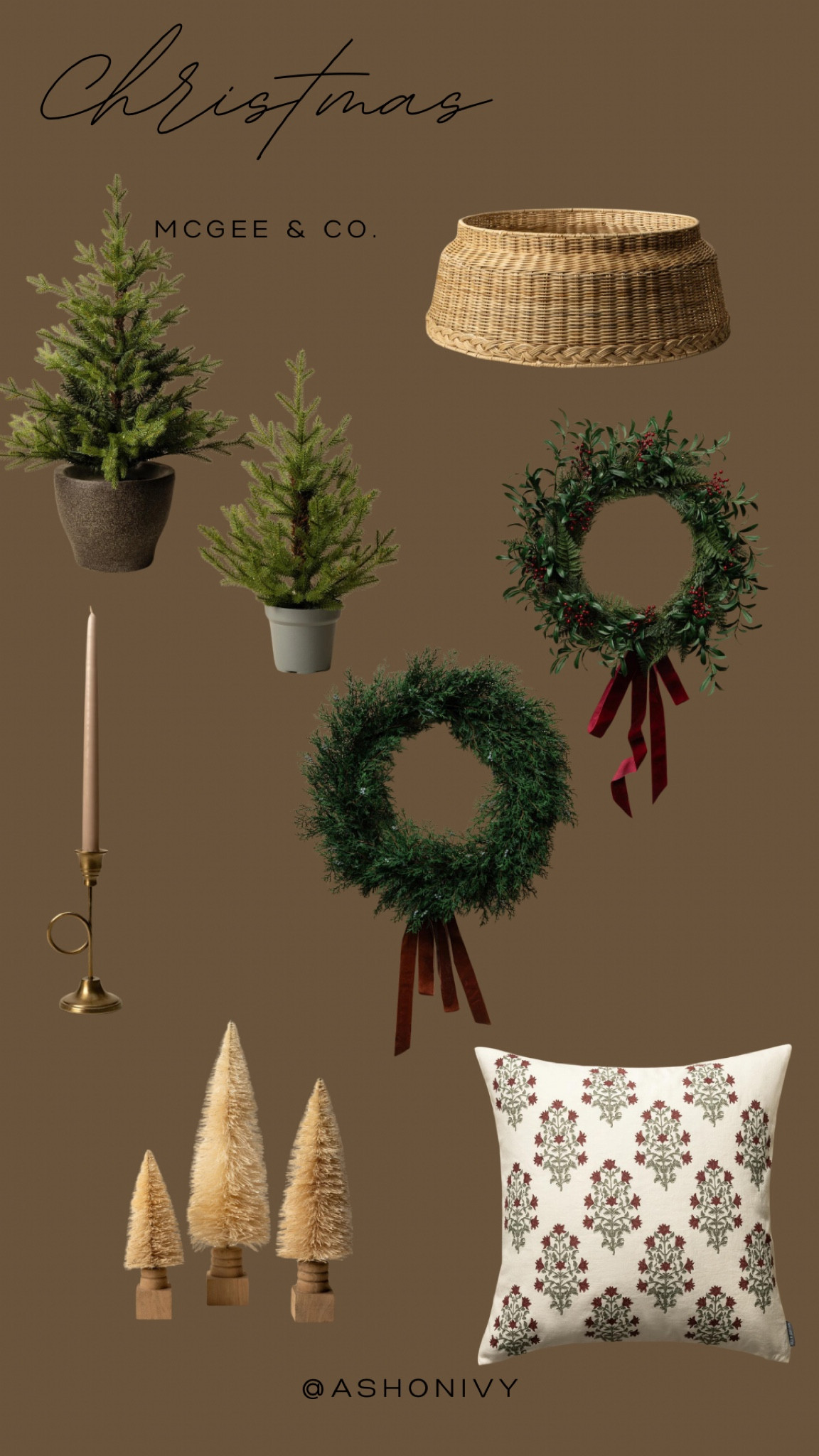 McGee and Co. Christmas.  Holiday decor.  Trees.  Wreath.  Tree collar.  Candlestick.  Pillow.

#LTKHome #LTKSeasonal