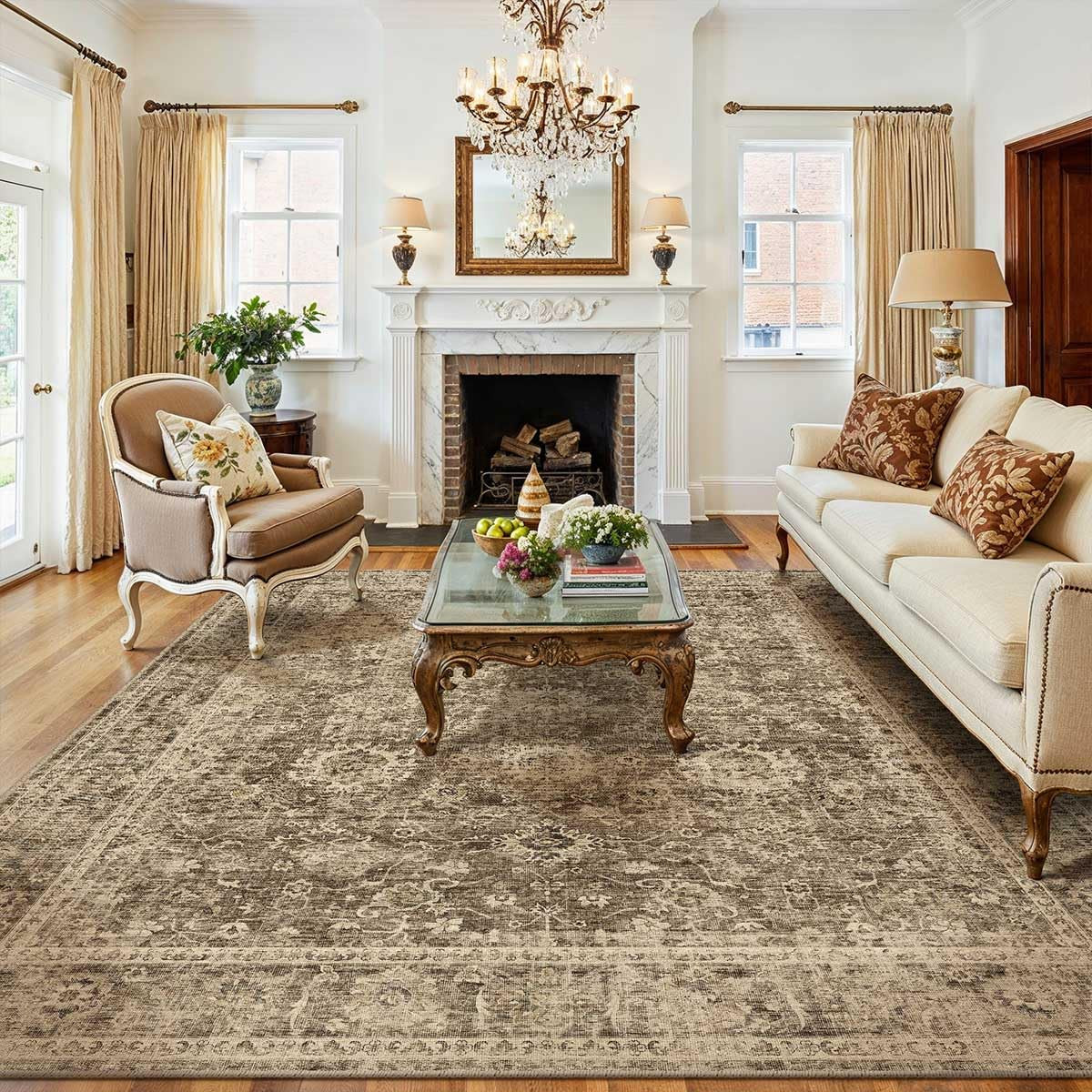 8x10 Washable Area Rug for Living Room Bedroom Brown Vintage Large Distressed Rustic Low Pile Car... | Amazon (US)