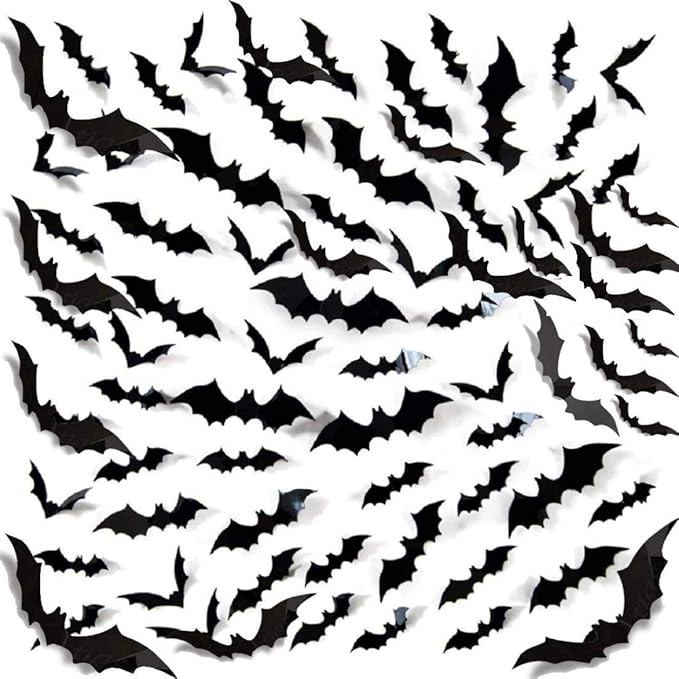 3D Bats Halloween Decoration.12Sizes Extra Large Black Bats Window Decal Wall Stickers Halloween ... | Amazon (US)