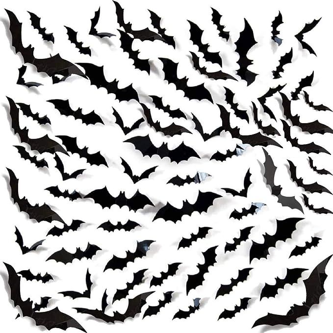 3D Bats Halloween Decoration.12Sizes Extra Large Black Bats Window Decal Wall Stickers Halloween ... | Amazon (US)