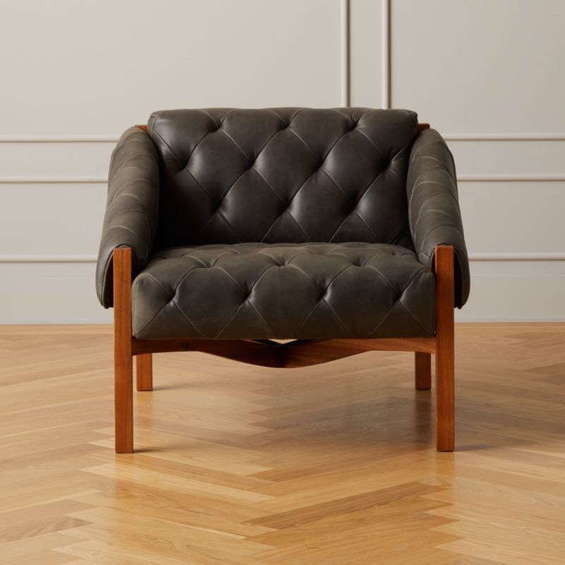 Abruzzo Charcoal Leather Tufted Chair + Reviews | CB2 | CB2