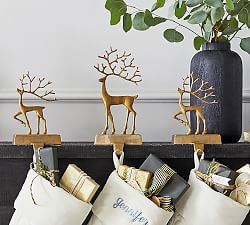 Brass Sculpted Reindeer Stocking Holders | Pottery Barn (US)