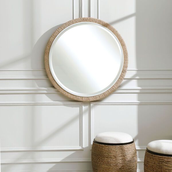 Carbet Matte White 40-Inch Round Rope Mirror | Bellacor