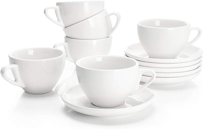 Sweese 403.001 Porcelain Cappuccino Cups with Saucers - 6 Ounce for Specialty Coffee Drinks, Latt... | Amazon (US)