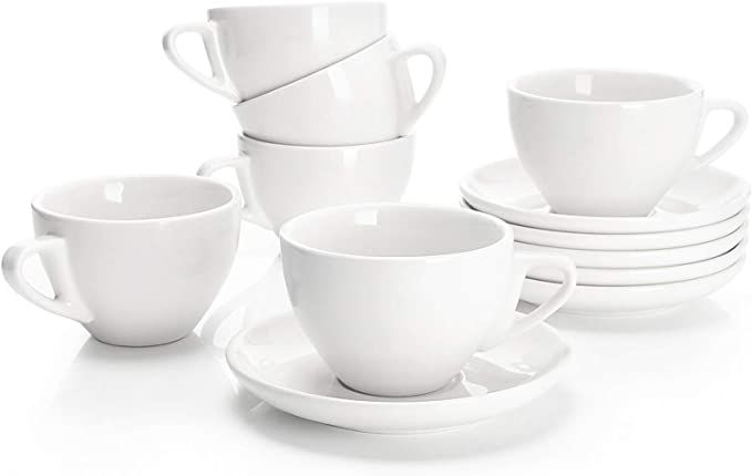 Sweese 403.001 Porcelain Cappuccino Cups with Saucers - 6 Ounce for Specialty Coffee Drinks, Latt... | Amazon (US)