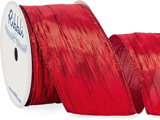 Ribbli Christmas Tree Ribbon-Red Crinkled Wired with Metallic Red Edge, Christmas Ribbon for Garl... | Amazon (US)