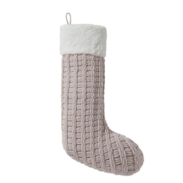 My Texas House Charlotte Blush Pink Chenille Basketweave Christmas Stocking, 20" x 10" | Walmart (US)