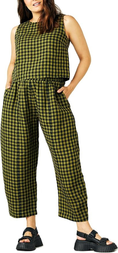 Striped 2 Piece Lounge Pants Sets for Women Y2k Gingham Outfits Sleeveless Tank Top and Wide Leg ... | Amazon (US)