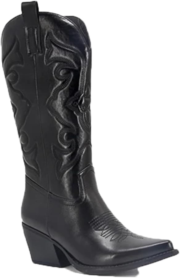 Cowboy Cowgirl Boots For Women Zip Embroidered Pointed Toe Chunky Heel Mid Calf Western Boot Shin... | Amazon (US)