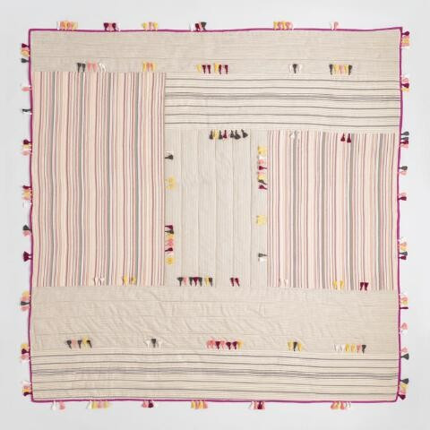 Multicolored Stripes and Tassels Naima Quilt | World Market