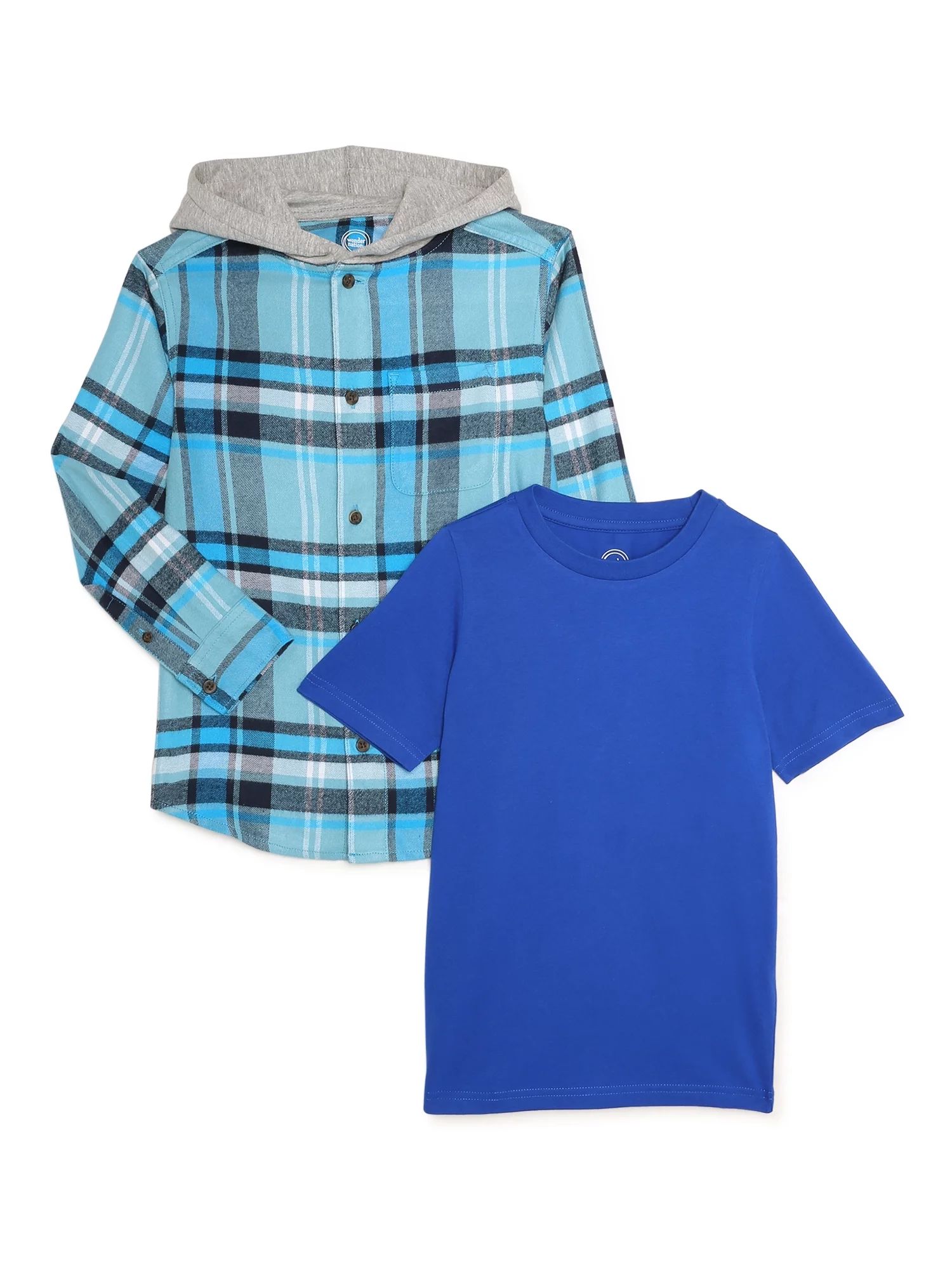 Wonder Nation Boys Hooded Flannel and T-Shirt, 2-Pack, Sizes 4-18 & Husky - Walmart.com | Walmart (US)